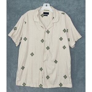 Porter & Ash Shirt Mens Medium Linen‎ Button Up Embroidered Coastal Vacation Day